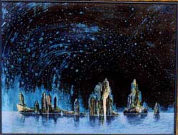  Там, където звездите докосват тишината, на Ванга, по идея на Данчо Тенев // Where stars touch the silence ...., devoted to Vanga, idea - Dancho Tenev; Oil on canvas; 125x145 cm; 1998; sold
